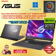 #RG239 Gaming Laptop USED ASUS ROG G513QM AMD RYZEN R9 5900HX 16GB 512GB SSD NVIDIA RTX3060 RTX 3060