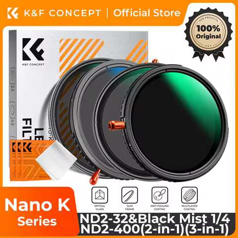 K&F CONCEPT 49-82mm Variable 2-in-1 ND2-32/Black Diffusion Mist 1/4 1/8/ND2-400/CPL/ND2-2000 3-in-1