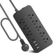 Extension Cord , Surge Protector Power Strip with 8 Widely Outlets 4 USB Ports, Flat Plug, Wall Moun