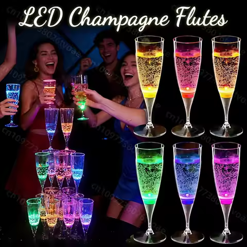 6-48Pcs LED Champagne Flutes Glow in The Dark Cups Light Up Cups Drink Lights for Cocktails Flashing