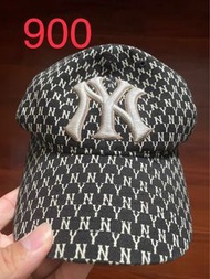 韓國 MLB-滿版小NY白色NY刺繡黑色棒球帽 MONOGRAM CURVE 32CPFB911 #22開學季