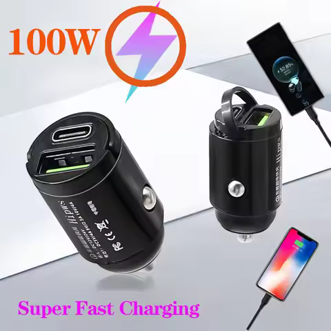 100W 66W 5A Invisible Mini Car Charger 2 Ports Car Charger Fast Charging PD/QC Car Cigarette Lighter