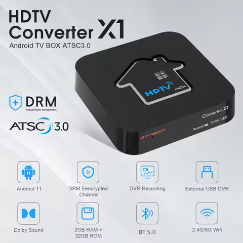 GTMEDIA HDTV Converter X1 Android TV BOX 2GB+32GB Amlogic S905Y4-B ATSC3.0 4K DRM Tuner With 2.4/5G 