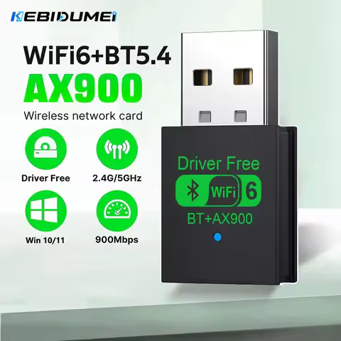 KEBIDUMEI WiFi 6 AX900 Bluetooth 5.4 WiFi USB Adapter Wireless Network Card 2.4G&5GHz Wi-Fi Antenna 