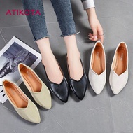 Atikota Women Fashion PU Pointed Flats Shoes Soft Shallow Mouth Single Shoes Casual Ladies Shoes