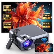 Projector with WiFi and Bluetooth,Native 4k, 8K Supported Portable Projector, 20000 Lumen Bluetooth Projector for Home Theater, Outdoor Movie Projector Compatible with HDMI, USB,TV Stick, iOS, Android