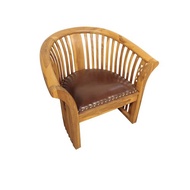 【吉迪市100%全柚木家具】UNC1-59CCSL 柚木雕花圓背全牛皮墊椅