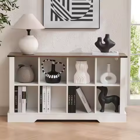 8 Cube Storage Organizer, Wood Cube Bookshelf with LED Lights, Horizontal Storage Cubes, Kids Booksh