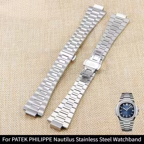 Tarnish-Proof Silver 13x25 Stainless Steel Watchband for PATEK PHILIPPE Nautilus 5724 5726 5740 5980