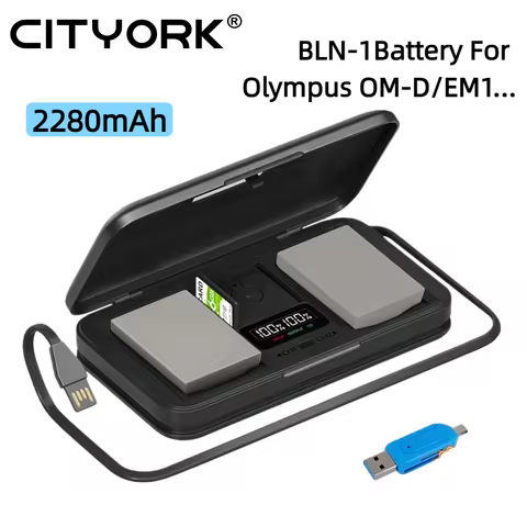 2850mA BLN1 PS-BLN1 Camera Battery+5-in-1 Camera Battery Charging Case for Olympus OM-D E-M1 PEN-F E