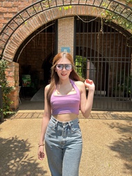 🌈SpinnyHouse🌈 เสื้อคล้องคอ ครอปคล้องคอ เสื้อคอเหลี่ยม ตัวจิ๋ว !!!รุ่นมีฟองน้ำ/ไม่มีฟองน้ำ!!! ผ้าเรยอ