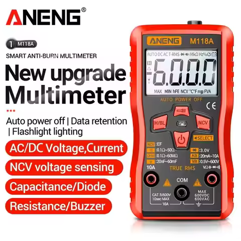 ANENG M118A Mini Multimeter 6000 Counts True Rms Auto Mmultimetro Tranistor Meter with NCV Data Hold