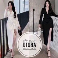 Big size slit body dress from 55kg-90kg, long sleeve body dress, beautiful women's dress