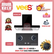 Vees DH-20 1600m3/h Kitchen Hood + 5.0kW DGH-7341 Double Burner Tempered Glass Gas Hob Package