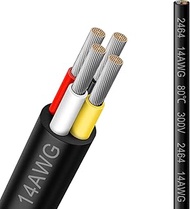 14 Gauge 4 Conductor Electrical Wire, 16.5FT 14AWG Black PVC Stranded Tinned Copper 4 Wire Cable, 14