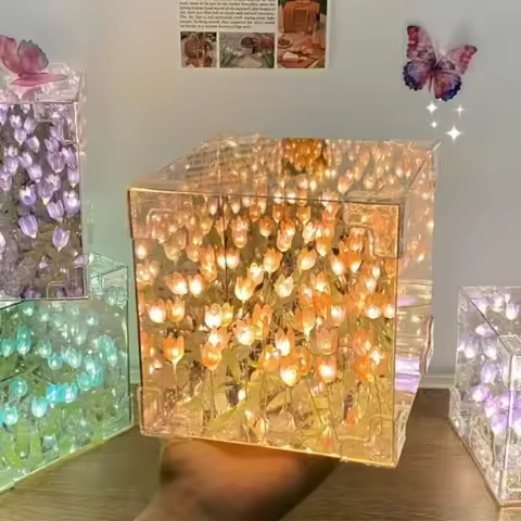 2025New Creative Diy Tulip Flower Sea Cube Three-Dimensional Small Night Lamp Material Package for G