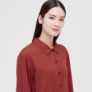 全新｜Uniqlo x Hana Tajima 聯名款寬版長袖襯衫 深紅色 舒適素雅