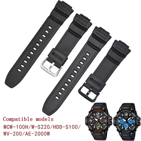 Silicone Watch Band for Casio MCW-100H/110H/W-S220/HDD-S100 WV-200/AE-2000/2100 Resin Strap 16mm Wri