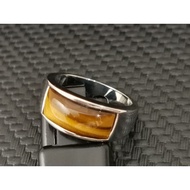 Stainless Steel Men's Ring With Tiger Eye stone. Cincin Steel Lelaki Dengan Batu Permata b: