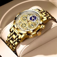 LIGE Original 2021 Men นาฬิกาแฟชั่นสแตนเลสสตีลนาฬิกาข้อมือนาฬิกามีปฏิทินจับเวลาได้กันน้ำนาฬิกาสำหรับชาย
