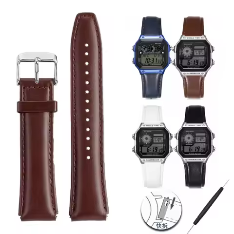 For Casio Retro Small Square A159W-N1 A158WA A168 A159 AE1200 AQ230 700 Genuine Leather Watch Strap 