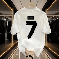 T shirt lelaki Kaos T Lelaki Perempuan Motif Nombor “7” Katun Putih, Baju Kasual Kerasukan,  & 50% D