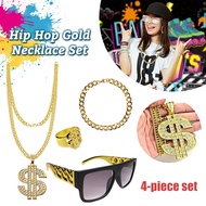Gold Plated Dollar Chain Necklace for Men Dollar Sign Hip Hop Chain Necklace Pendant set