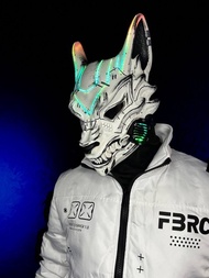 賽博朋克妖狐面具 白色與銀色款  配備智慧型 RGB 燈光  未來感狐