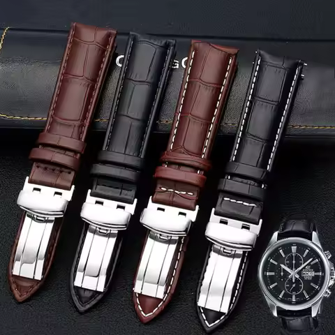20mm 22mm Genuine Leather Watchband Casio BEM-501 506 307 EDIFICE Series EFB-530 MTP-1303 Watch Band