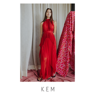 Kemissara Feather tulle Set (Top & Skirt) - Red