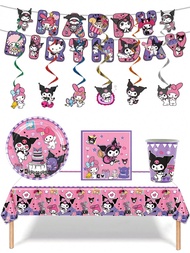 1/6/10/20/48 Bộ trang trí tiệc sinh nhật chủ đề hoạt hình Kuromi dễ thương bao gồm khăn ăn, cốc, đĩa