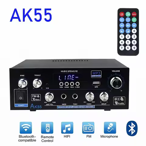 AK55 HiFi Digital Amplifier Channel 2.0 Bluetooth Surround Sound AMP Max Power 90Wx2 Speaker for Hom