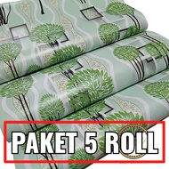 PAKET 5 ROLL Wallpaper Stiker Dinding Pohon Hijau Kotak 3D Ukuran 45Cm X 10M Wallpaper Rika