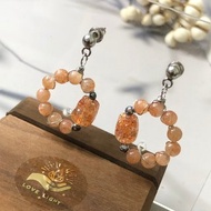 金太陽石貔貅小神獸耳環 鋼耳針 招財飾品 太陽石手作耳釘