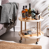 [HOUZE] 2 Tier Wheeled Rectangular | Round | Oval Coffee Side Table With Trolley (White) - Portable | Space Saver | Storage