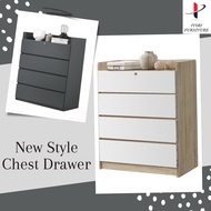 ITORI Jess Modern Chest Drawer 4 Layer With Lock In Grey/ Oak+White Color Bigger Size /Storage Wardr