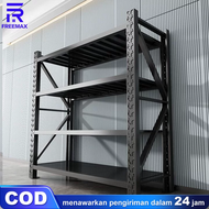 Freemax Rak Gudang Heavy Duty Serbaguna 800KG! Baja Kuat Strip Dingin + Penyangga Miring, Stabil Mak