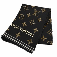 極佳狀態 ★LOUIS VUITTONM73644 100% 羊毛，logo，monogram，豹紋，流蘇披肩，黑色，義大利製造，正品，女士。