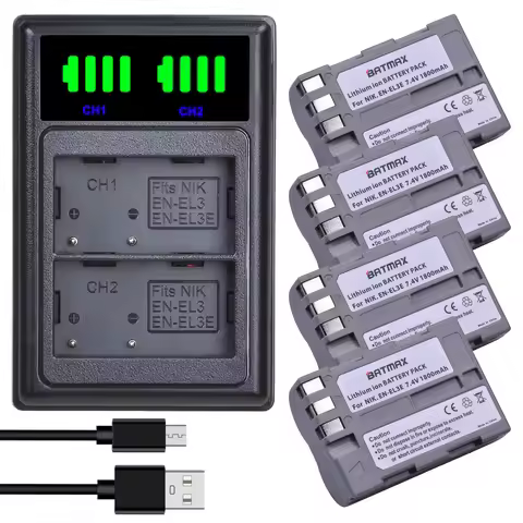 Batmax 1800mAh EN-EL3E EN-EL3 Battery +LED USB Dual Charger for Nikon D30 D50 D70 D90 D70S D300 Came