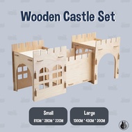 Rabbit and Guinea Pig Wooden Castle with Bridge set (DIY) (Bunny House and Guinea Pig House) (Rabbit