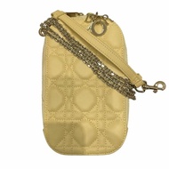 DIOR 迪奧 LADY DIOR CALLIN DIOR 手機包 籐格紋羊皮 嫩黃色 金釦