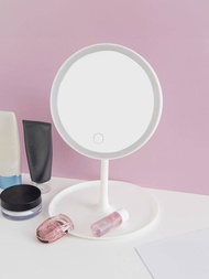 1入組可充電LED化妝鏡帶3燈模式,橢圓形帶託盤適用於化妝品,合適的適用於宿舍,臥室裝飾用品