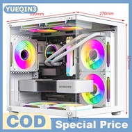 Store YUEQIN3 เคสพีซีกระจก270องศาแท่นวางคอมพิวเตอร์ตั้งโต๊ะแบบใสสำหรับ M-ATX ITX เมนบอร์ด SSD 7พัดลม