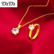 Jewelry Set 18k Saudi Gold Pawnable Necklace Women's Glass White Diamond Zircon Pendant Ring Set Engagement Elegant Jewelry