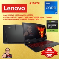 #1567 USED LENOVO Y520 GAMING LAPTOP INTEL CORE I7-7700H 8G 120SSD 1TB HDD GTX1050 GTX 1050 2G WIN11