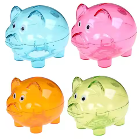 Fashion Pig Shape Piggy Bank Transparent Reusable Storage Bottl Coin Tray Storage Case for Helps The