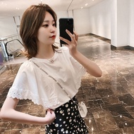 White t-Shirt Women Short-Sleeved 2024 New Style Summer Korean Version Trendy ins Student Loose t-Shirt Lace Small Flying Sleeve Top