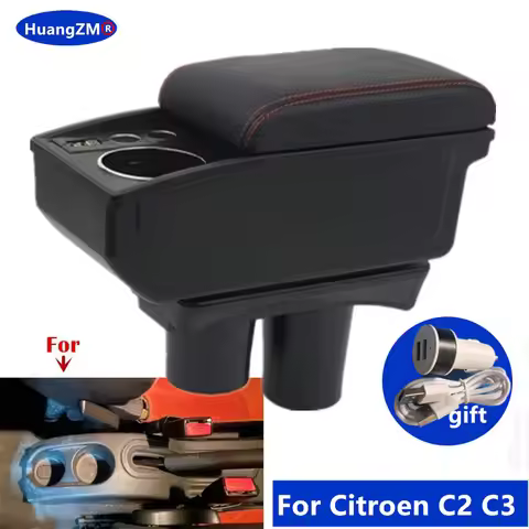 For Citroen C2 Armrest Box For Citroen C3 C2 Car Armrest double-layer Storage Box Cup Holder Dedicat