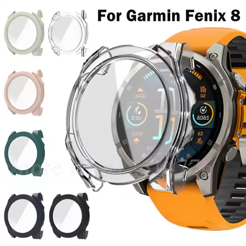 Protective Cover For Garmin Fenix 8 51mm 47mm 43mm Tempered Glass + Case Screen Protector All-around