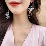 Women Fashion Exaggerate Petal Long Sweet Tassel Earrings Asymmetric Earrings